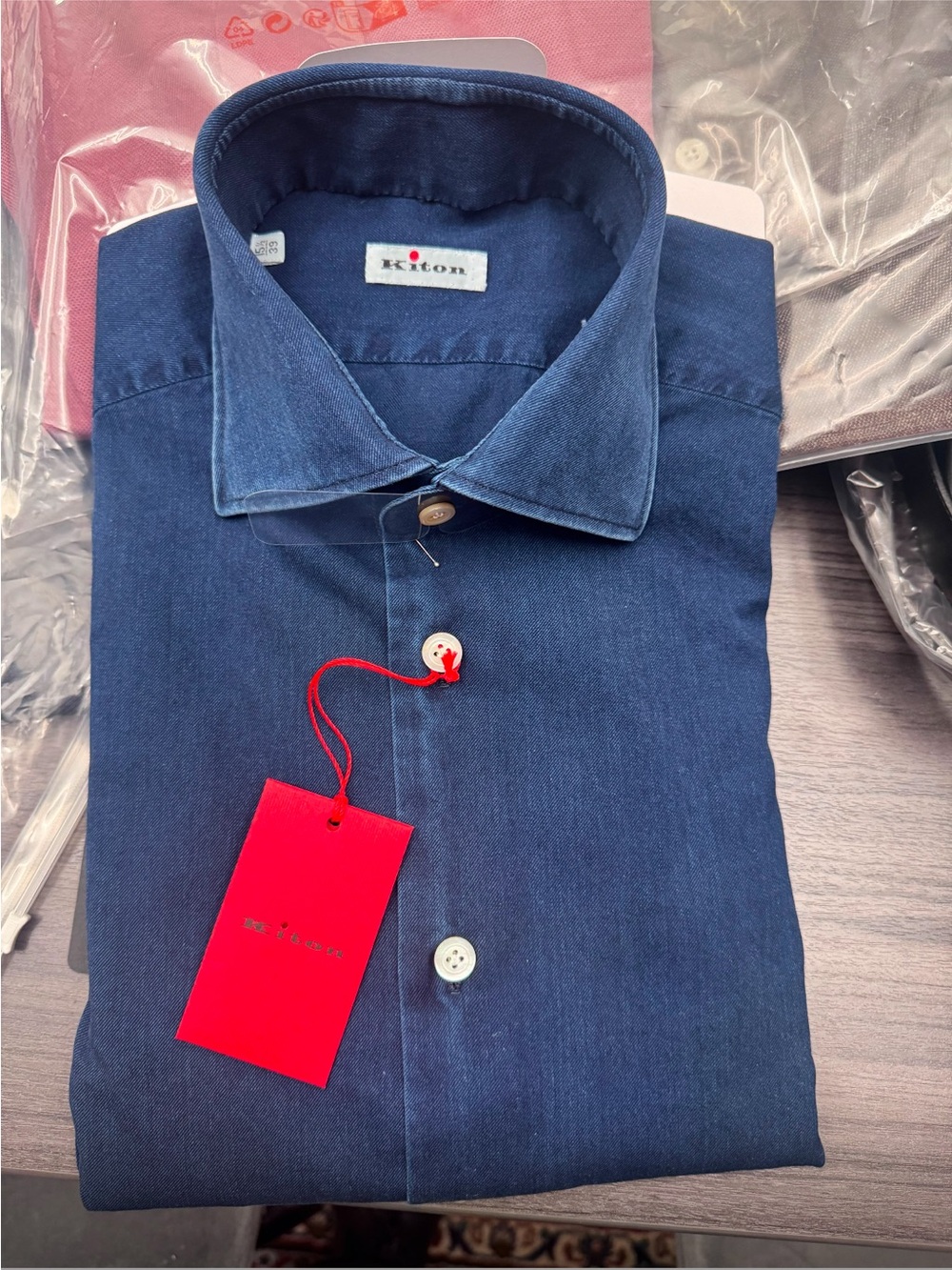 Kilor Slim Fit Dark Blue Button-Up Shirt